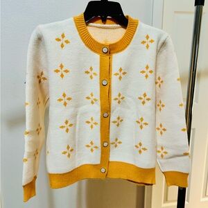 Women's Cream and Orange Patterned Sweater
